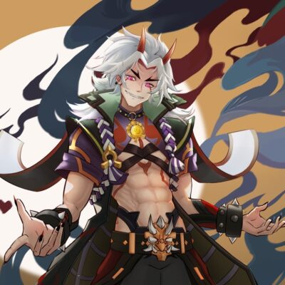 《原神》荒泷一斗Atataki Itto头像 肌肉 Q版吃巧乐兹冰棍_4