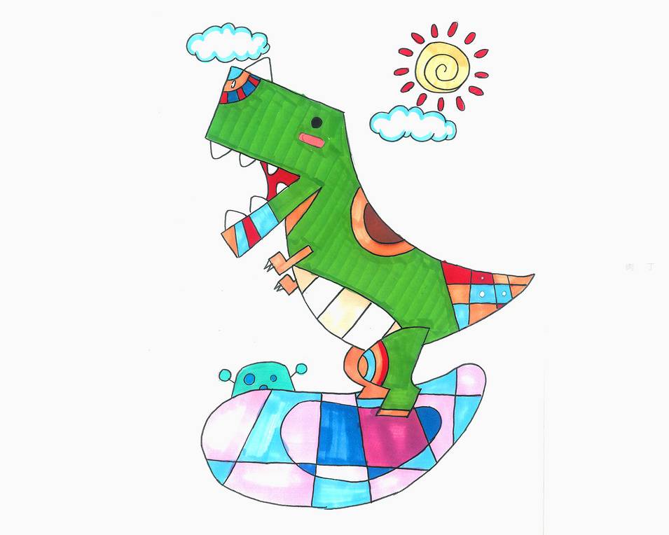 彩色卡通恐龙简笔画图片大全_4