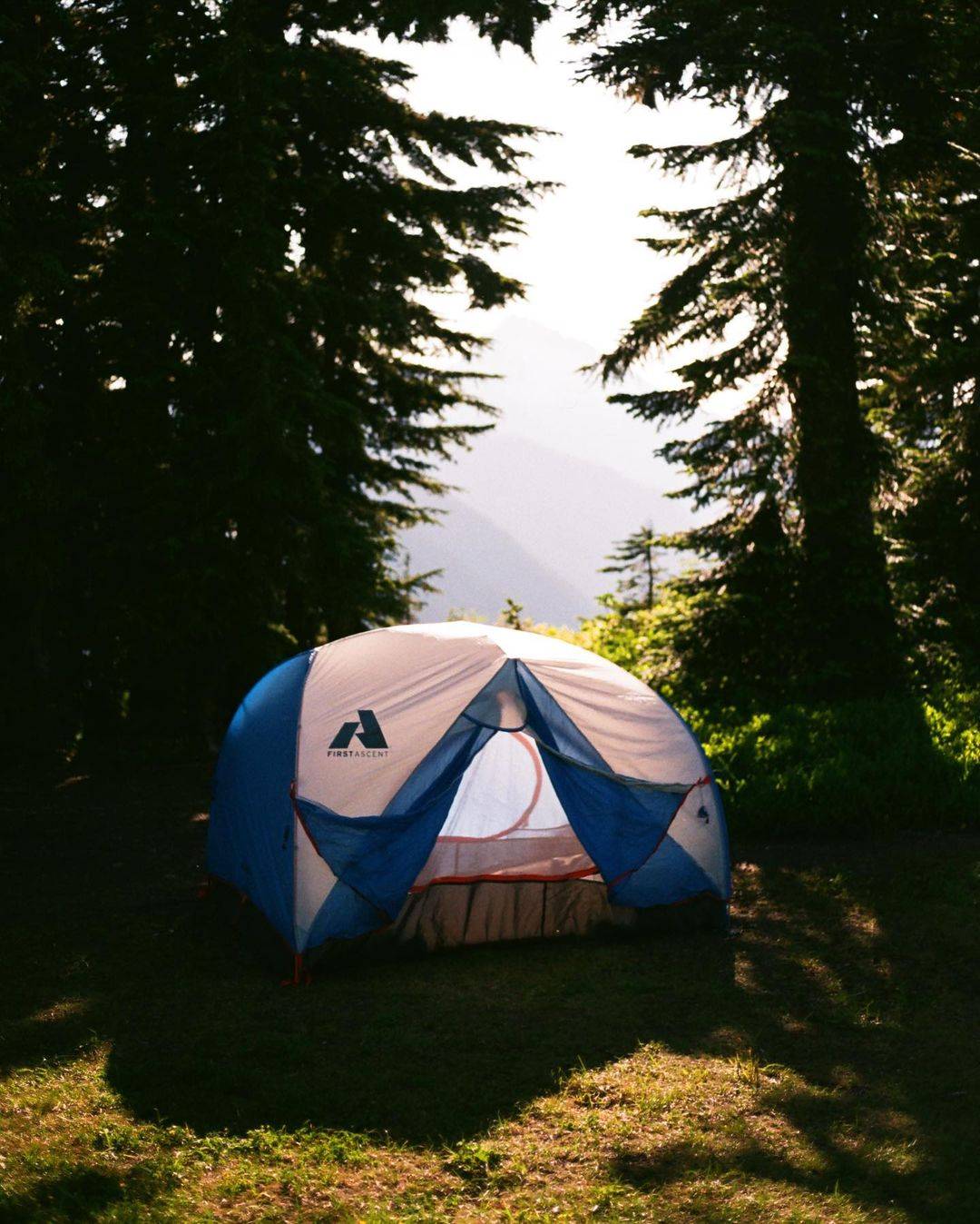 登山后夜晚在森林里扎帐篷露营图片_2