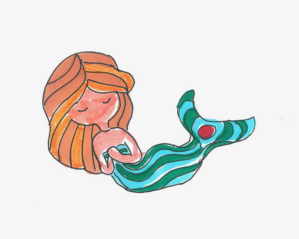 彩色美人鱼公主可爱简笔画图片大全_4