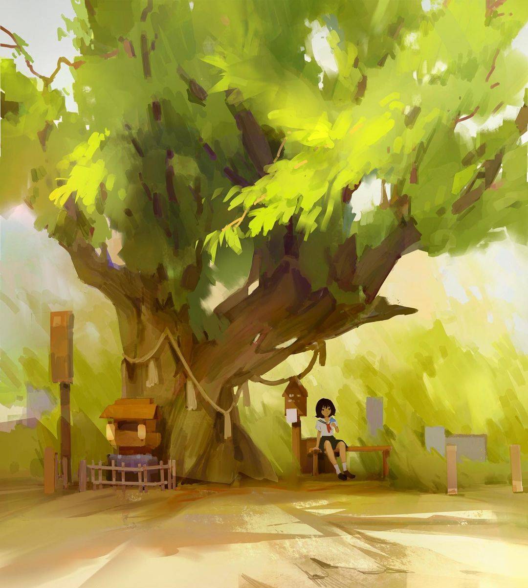 夏季唯美荷叶垂柳泛舟乘凉油画风图片精选_3