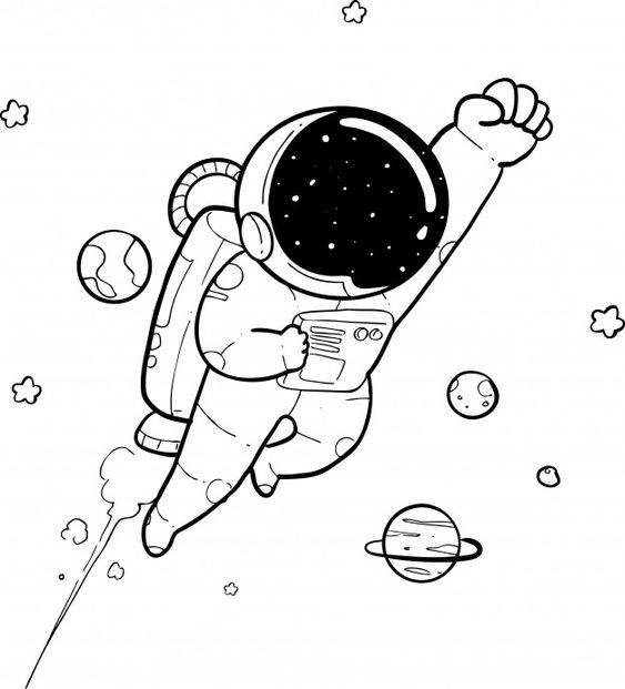 可爱太空人黑白简笔画图片大全_3