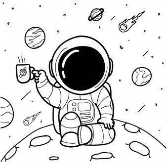 可爱太空人黑白简笔画图片大全_10