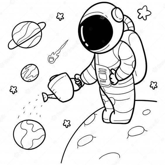 可爱太空人黑白简笔画图片大全_2