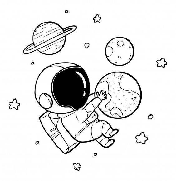 可爱太空人黑白简笔画图片大全_1