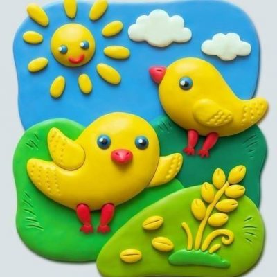 幼儿园手工彩泥动物场景画图片大全