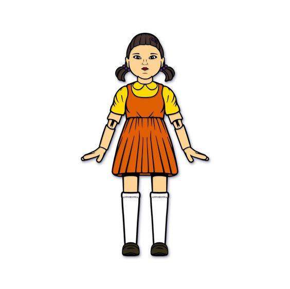 《鱿鱼游戏》木头人小女孩彩色简笔画图片大全_2