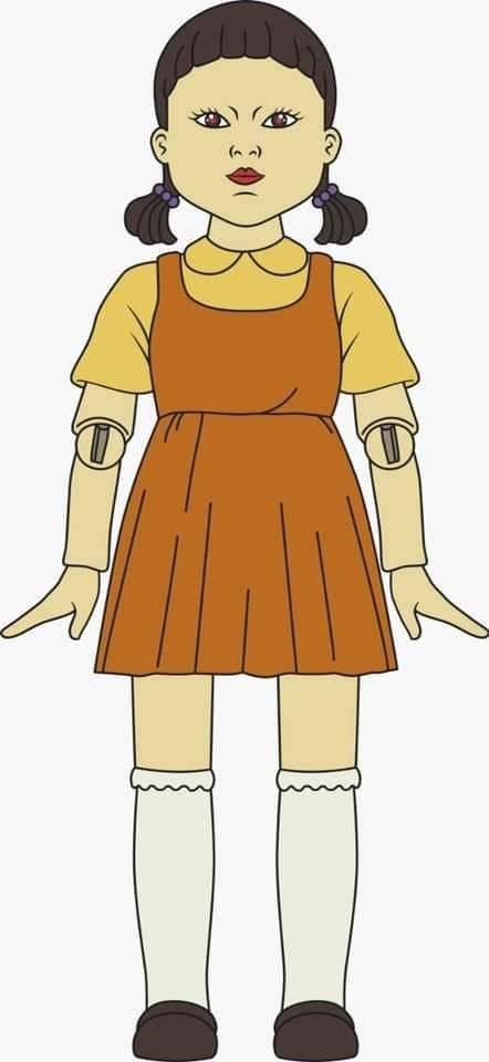 《鱿鱼游戏》木头人小女孩彩色简笔画图片大全_3