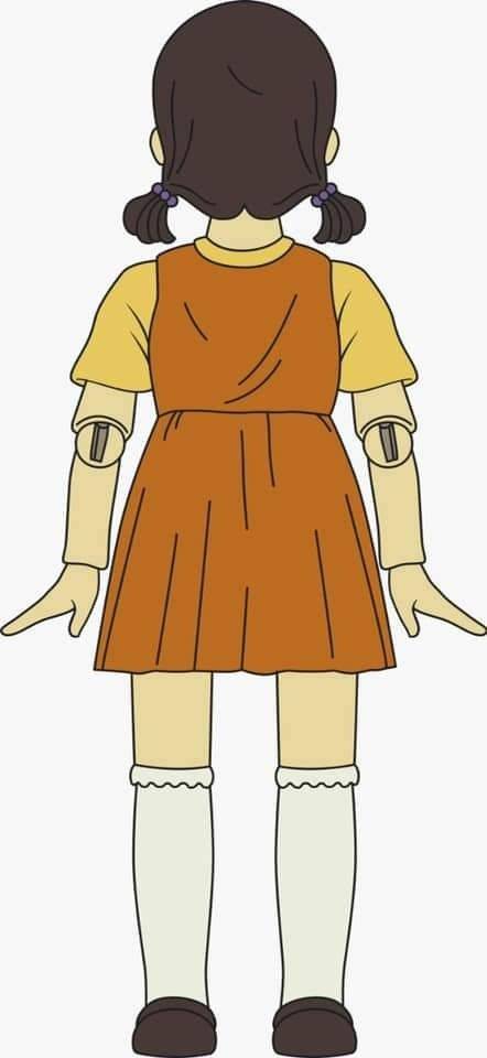 《鱿鱼游戏》木头人小女孩彩色简笔画图片大全_4