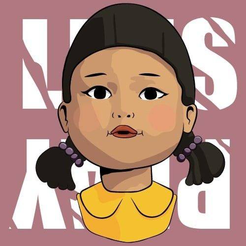《鱿鱼游戏》木头人小女孩彩色简笔画图片大全_1