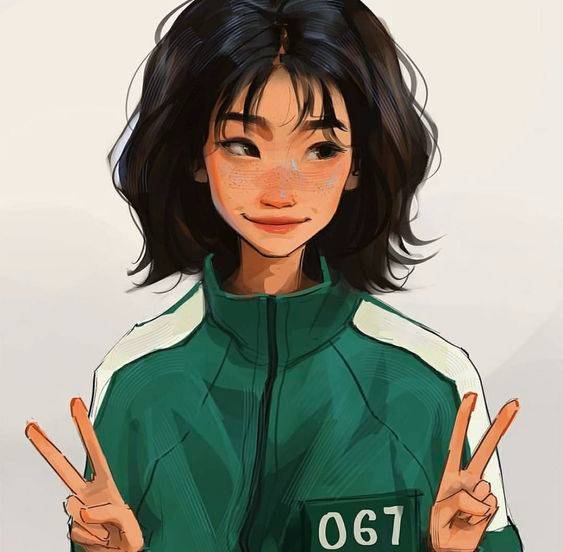 《鱿鱼游戏》067号姜晓卡通版彩色简笔画图片大全_1