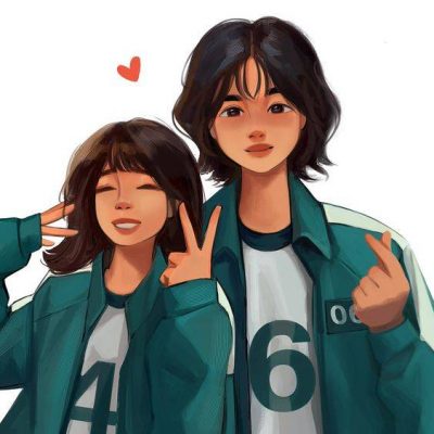 《鱿鱼游戏》240号和067号姜晓和智英姐妹简笔画图片大全