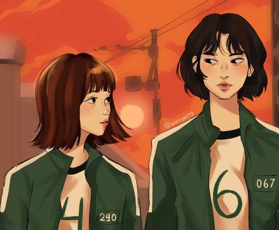 《鱿鱼游戏》240号和067号姜晓和智英姐妹简笔画图片大全_7