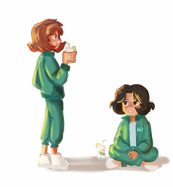 《鱿鱼游戏》240号和067号姜晓和智英姐妹简笔画图片大全_9