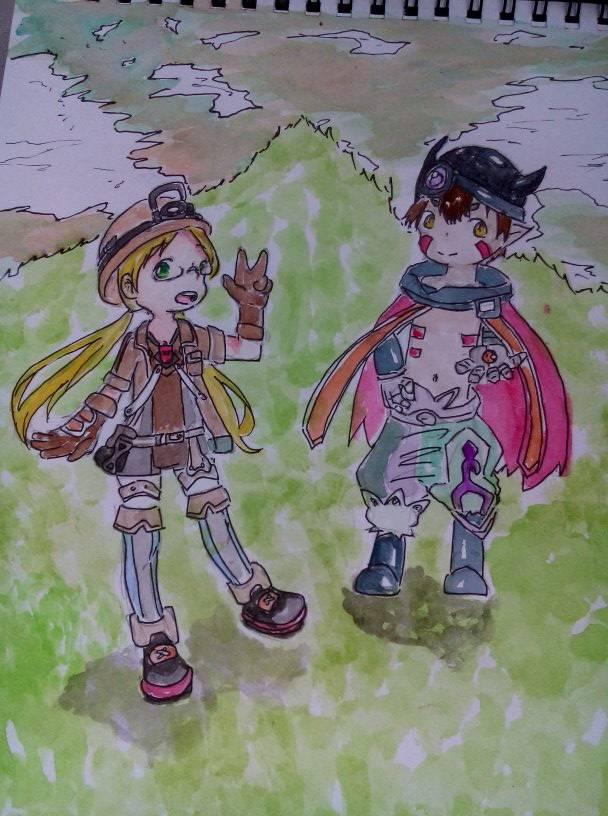 《来自深渊》莉可和雷格在一起彩色简笔画_2