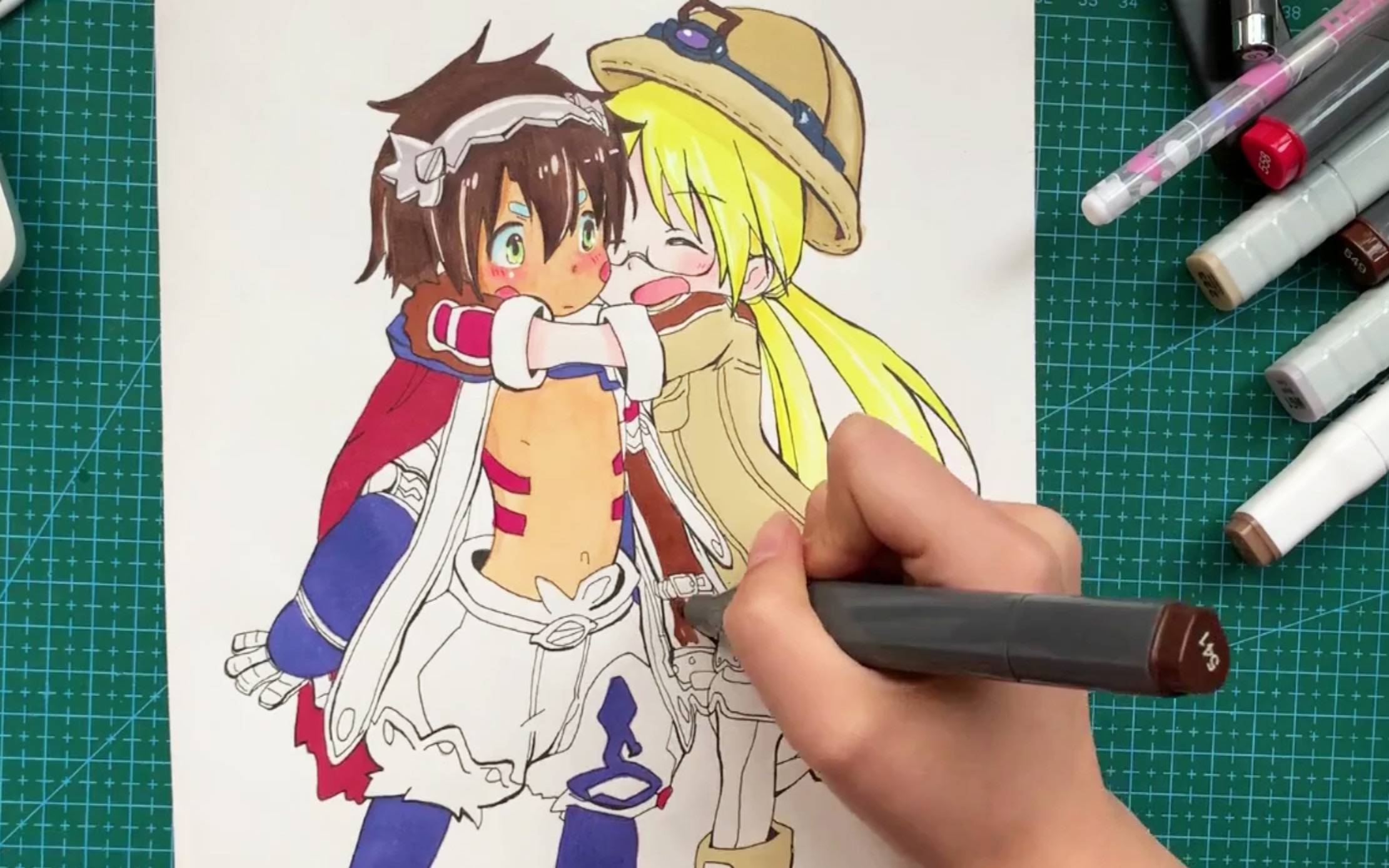 《来自深渊》莉可和雷格在一起彩色简笔画_5