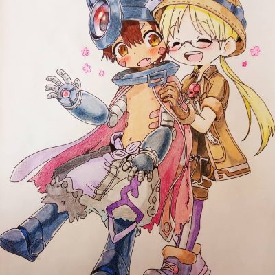 《来自深渊》莉可和雷格在一起彩色简笔画