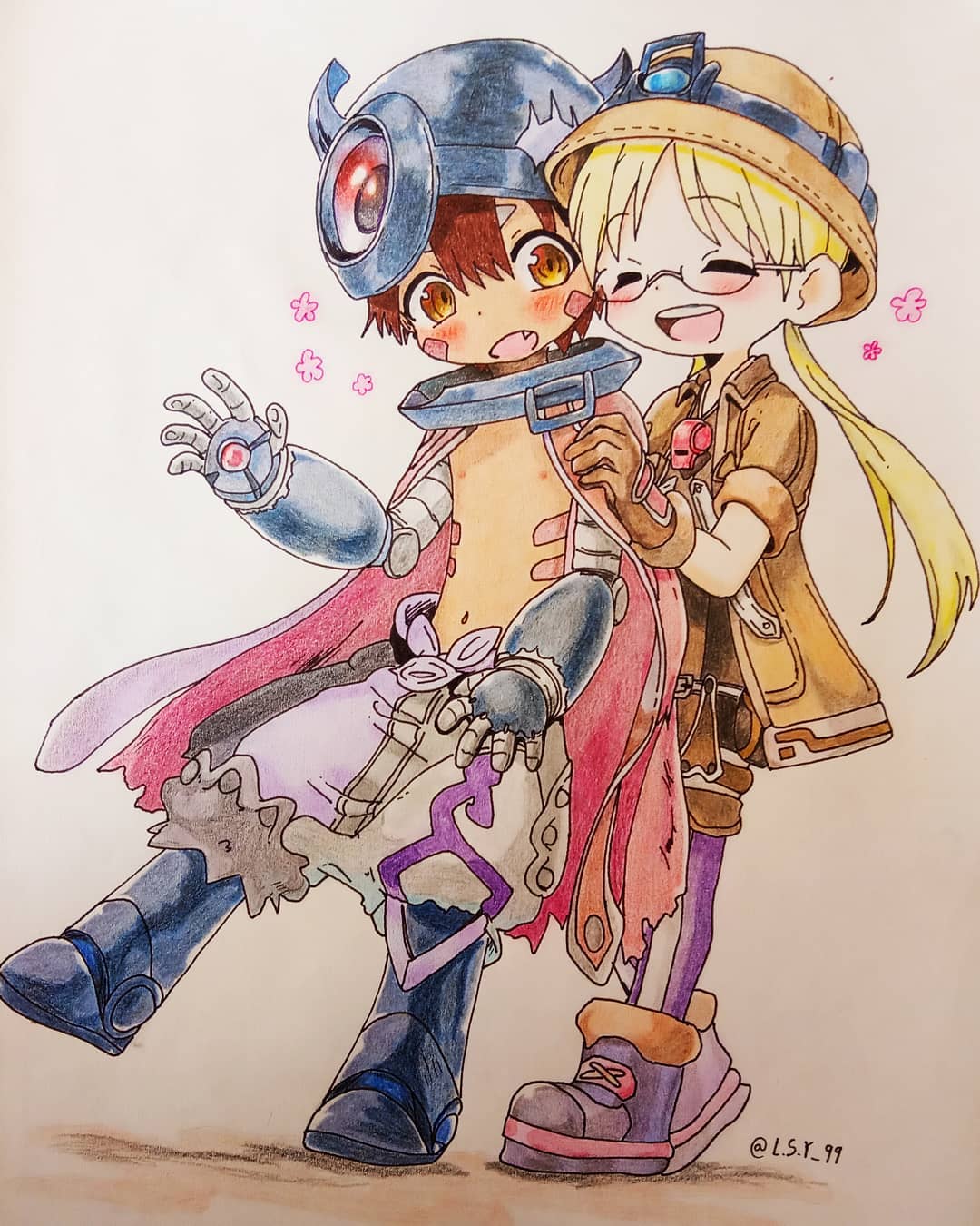 《来自深渊》莉可和雷格在一起彩色简笔画_6