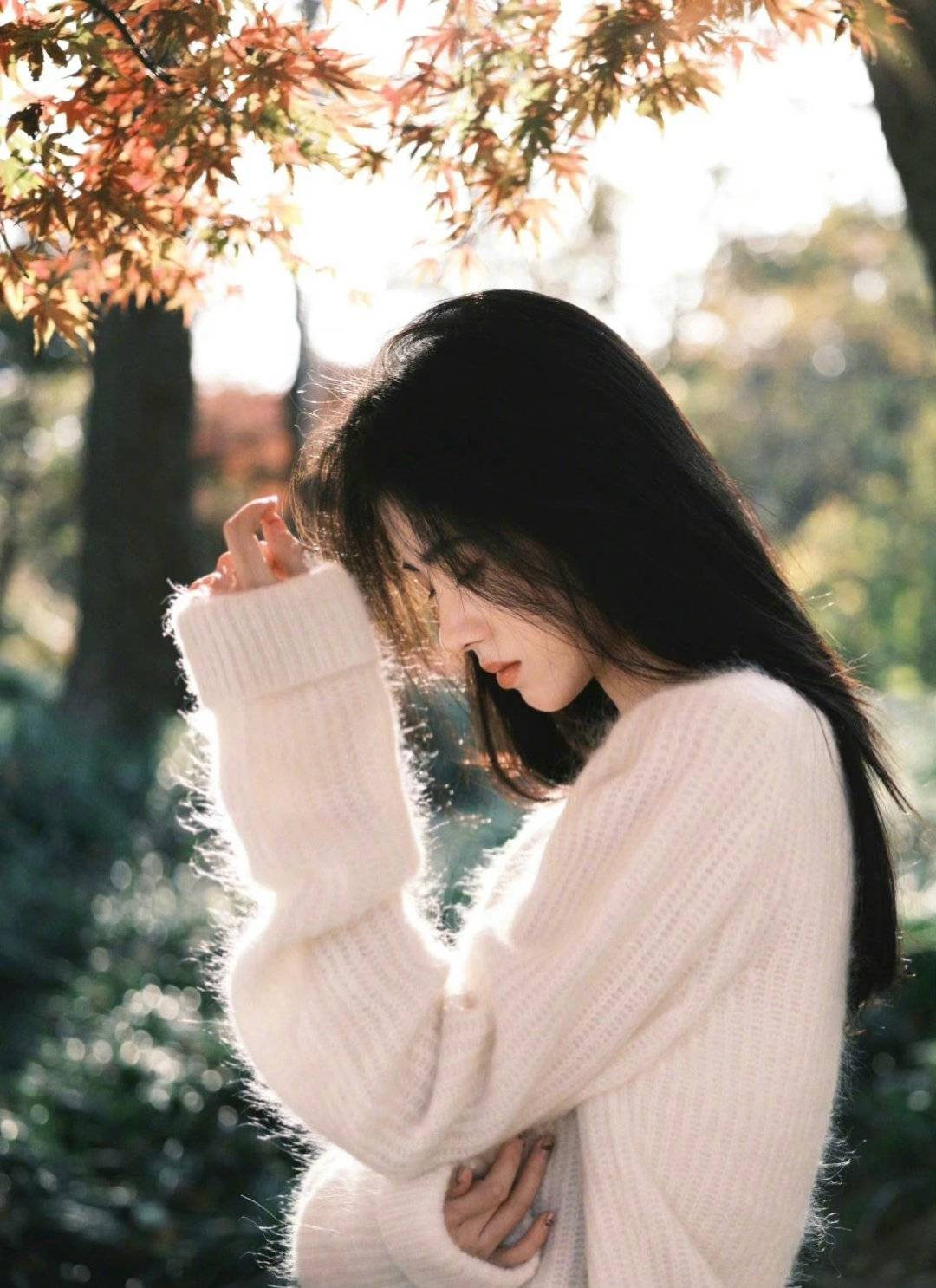 美女鞠婧祎森系枫叶写真无水印图片精选_3