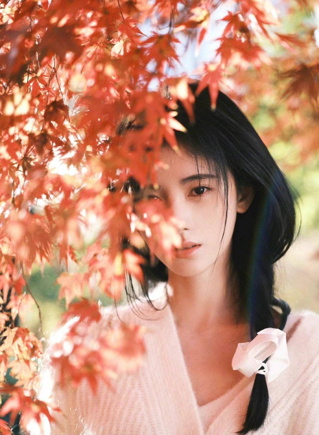 美女鞠婧祎森系枫叶写真无水印图片精选_4