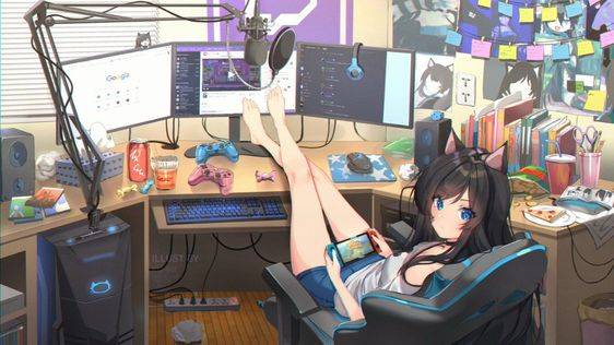 坐在电竞椅上的动漫二次元少女_2
