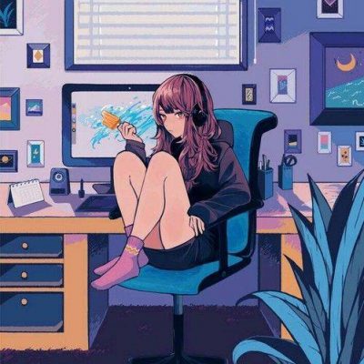 坐在电竞椅上的动漫二次元少女