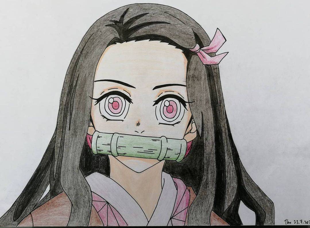 鬼灭之刃 无限列车篇-灶门祢豆子彩色动漫简笔画图片_5
