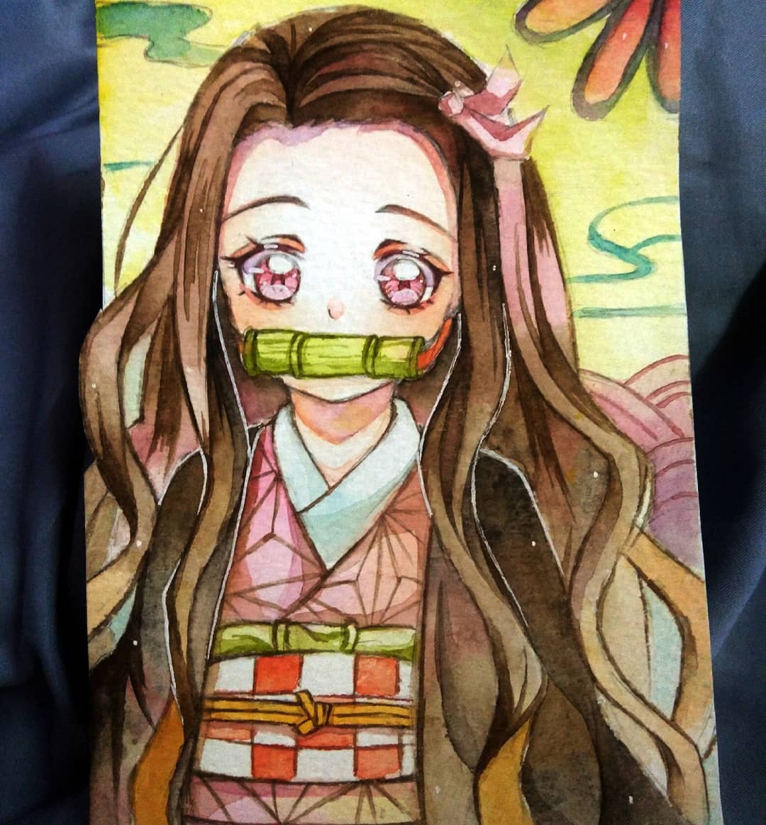 鬼灭之刃 无限列车篇-灶门祢豆子彩色动漫简笔画图片_3