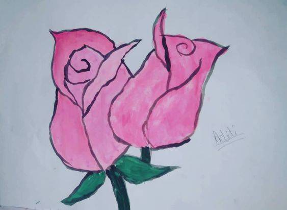 红色玫瑰花简笔画图片大全_10