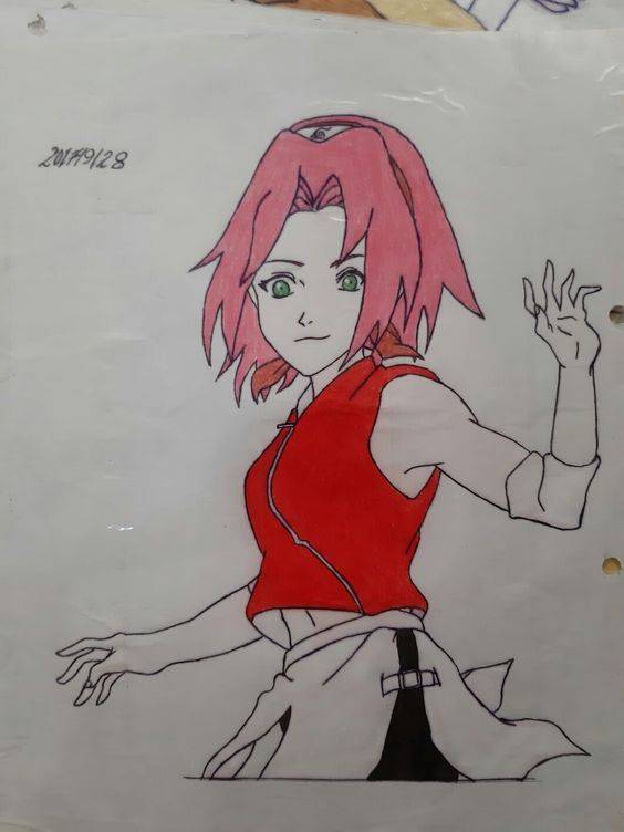 火影忍者春野樱彩色手绘简笔画图片_6