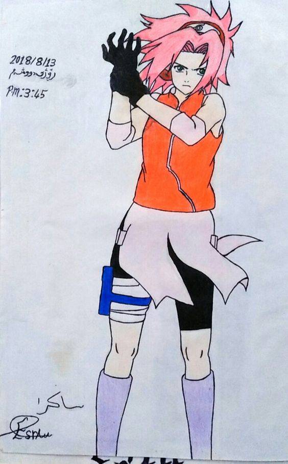 火影忍者春野樱彩色手绘简笔画图片_7