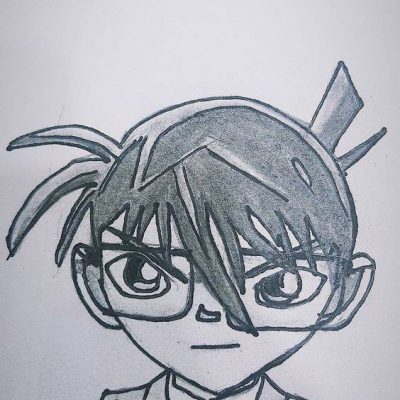 变小后的柯南黑白简笔画图片大全