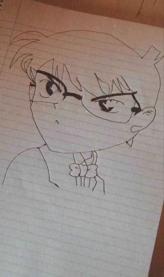 变小后的柯南黑白简笔画图片大全_3