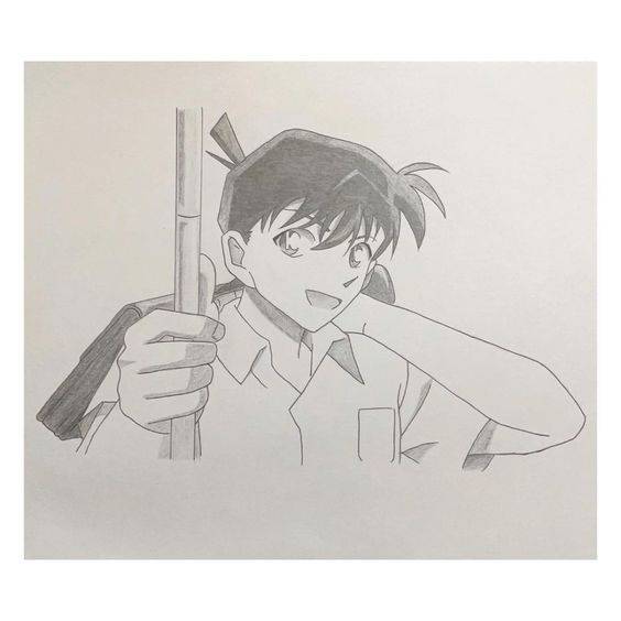 柯南变成工藤新一后黑白简笔画图片大全_5