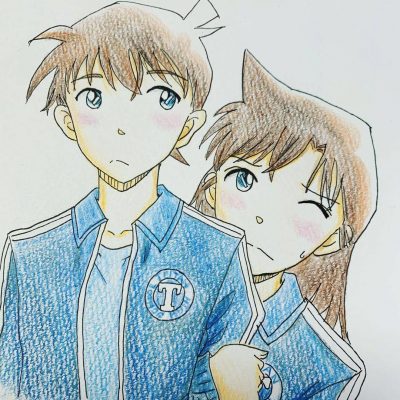长大后的柯南和毛利兰彩色简笔画图片大全