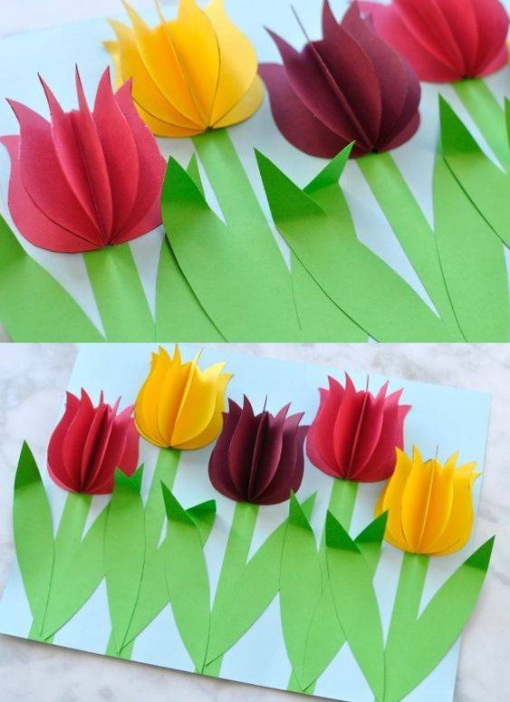 幼儿园手工彩纸制作立体郁金香花朵作品精选_3