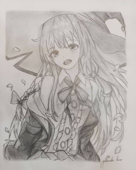 《魔女之旅》女主角伊蕾娜黑白铅笔简笔画图片精选_3