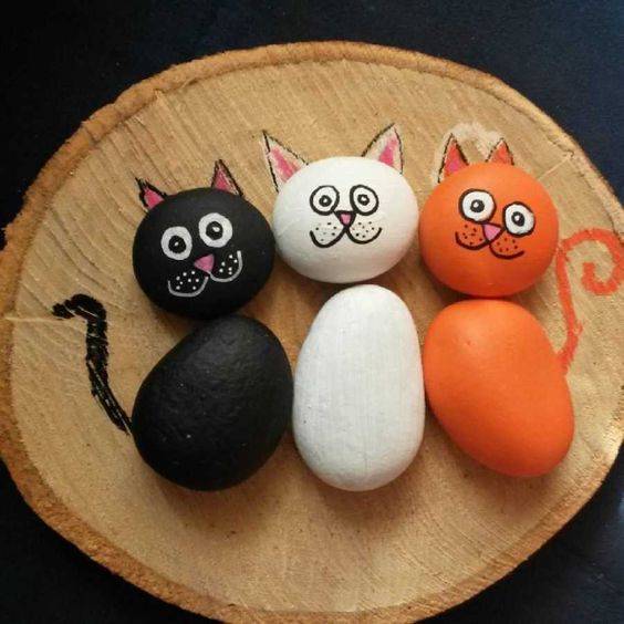 幼儿园手工石头画卡通小猫咪作品图片大全_8