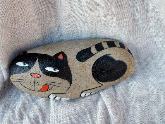 幼儿园手工石头画卡通小猫咪作品图片大全_7