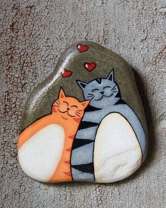 幼儿园手工石头画卡通小猫咪作品图片大全_6