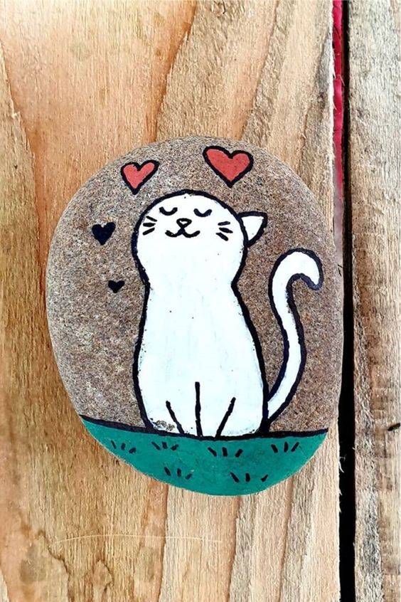 幼儿园手工石头画卡通小猫咪作品图片大全_3