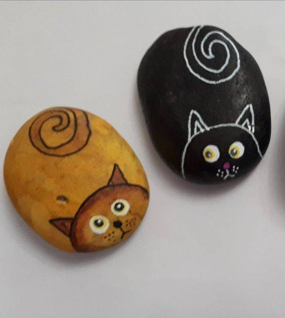 幼儿园手工石头画卡通小猫咪作品图片大全_2