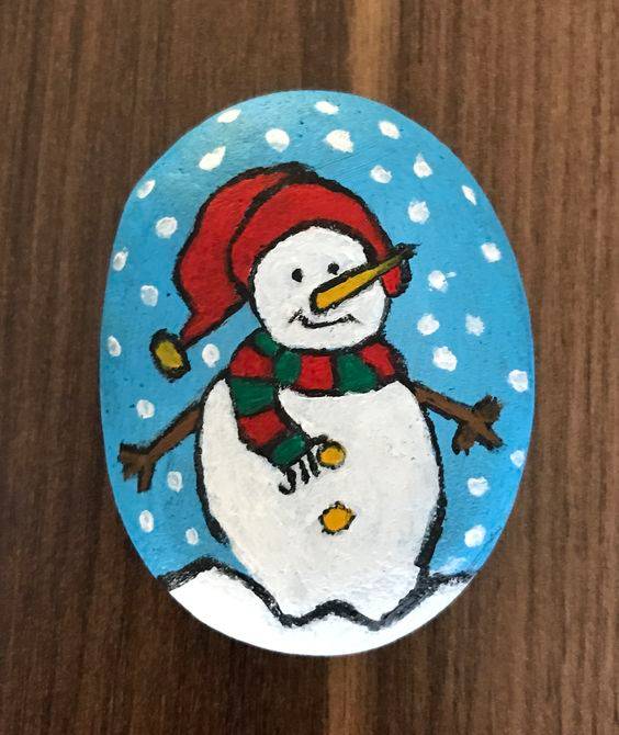 简单好看的卡通雪人石头画图片大全_4