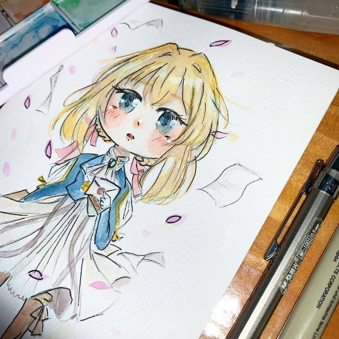 薇尔莉特·伊芙加登Q版彩色简笔画图片精选_1