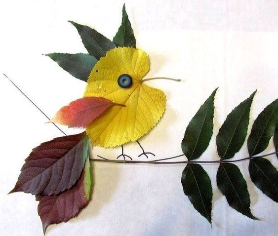 幼儿园树叶贴画小鸟作品图片大全_4