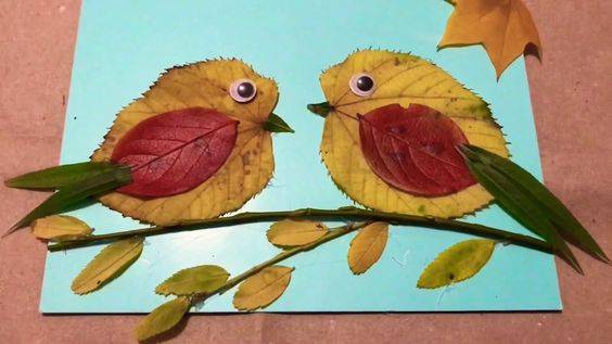 幼儿园树叶贴画小鸟作品图片大全_2
