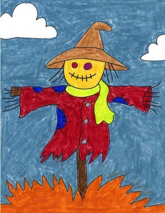 万圣节稻草人彩色简笔画图片大全_2