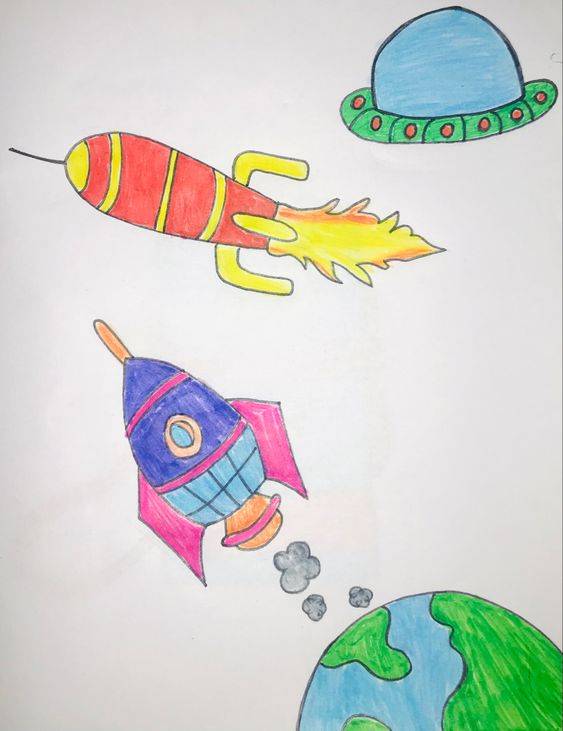 彩色火箭升空简笔画图片大全_6