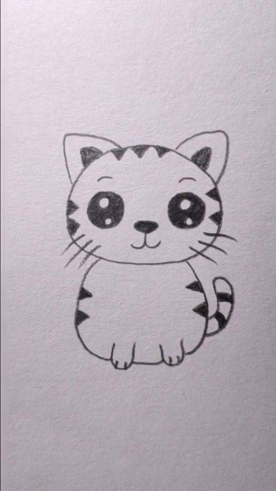 可爱的卡通小猫黑白铅笔简笔画图片大全_6