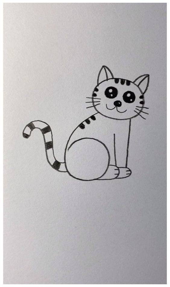 可爱的卡通小猫黑白铅笔简笔画图片大全_5